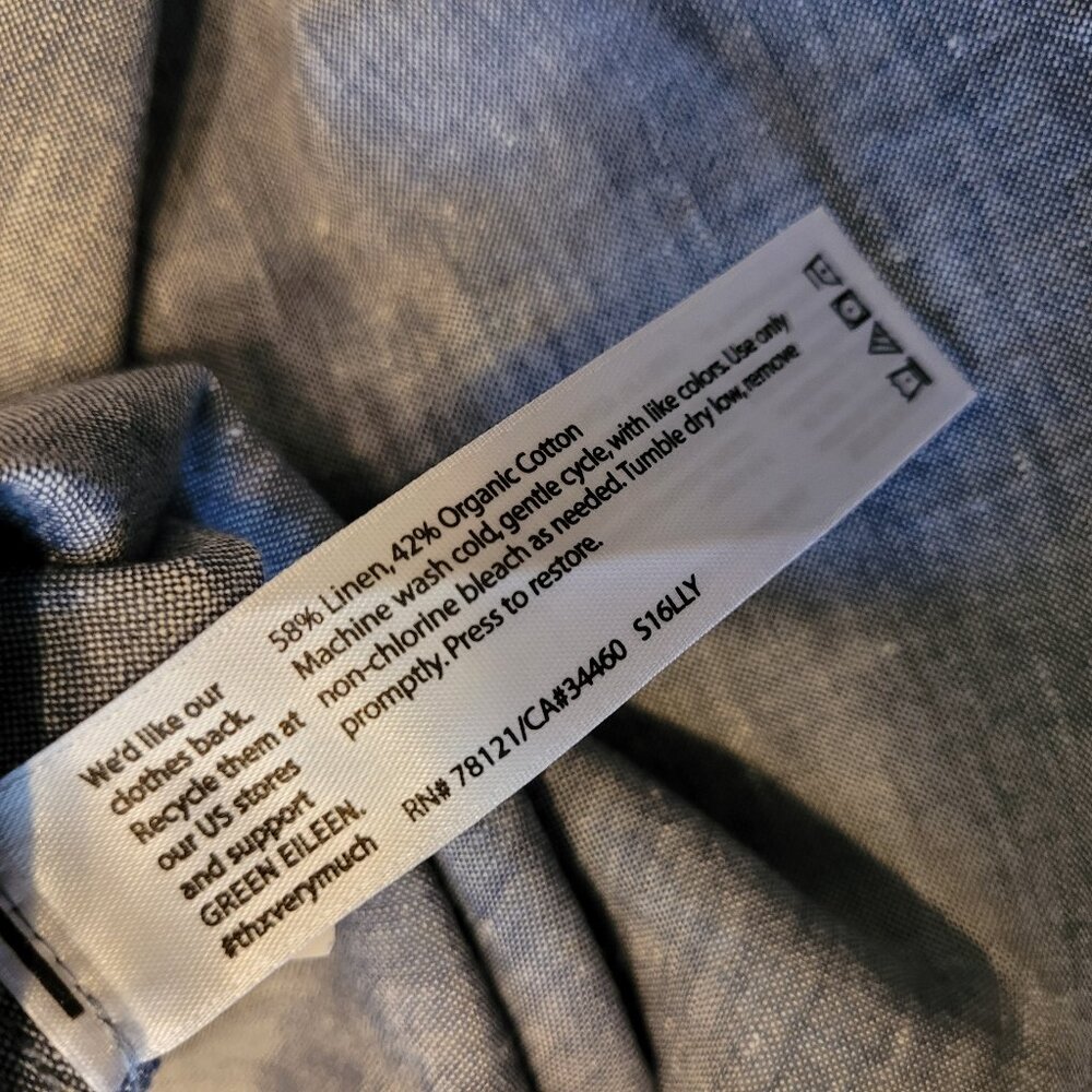Eileen Fisher Blue Relaxed Linen Button-Front Top - Picture 5 of 5